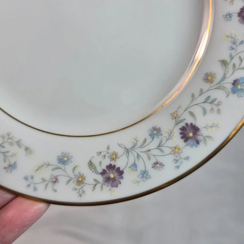 FOUR Noritake Longwood #2485 Bread Plates Purple, Blue & Yellow Flowers